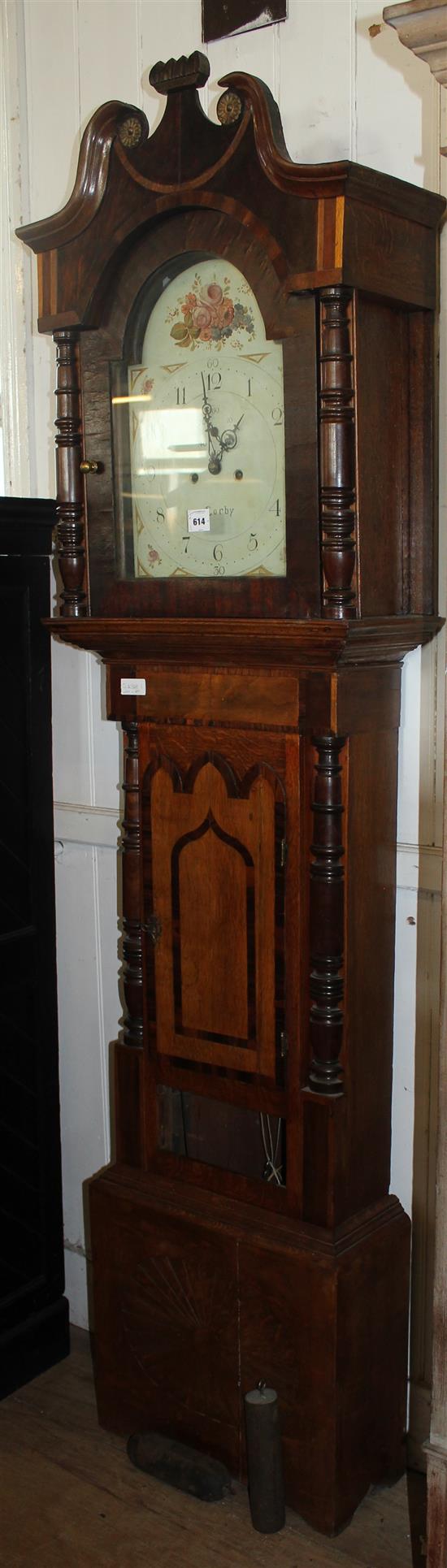 Old oak longcase  8 day clock(-)